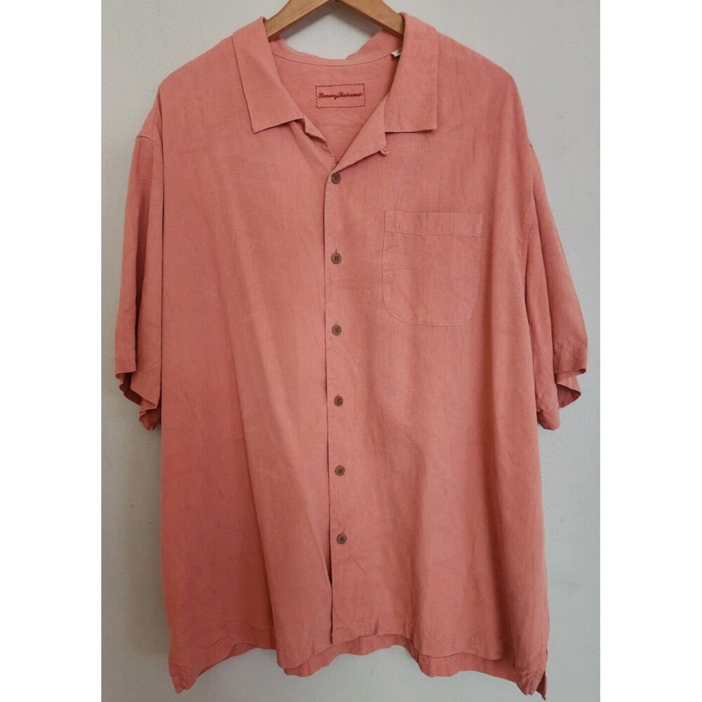 Tommy Bahama 2XB Short Sleeve Button Down Peachy Pink Men's Shirt 100% Silk READ